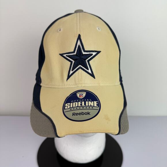 Dallas Cowboys Reebok NFL Official Sideline Hat Beige Navy Size L/XL Fitted Hat - Picture 1 of 10